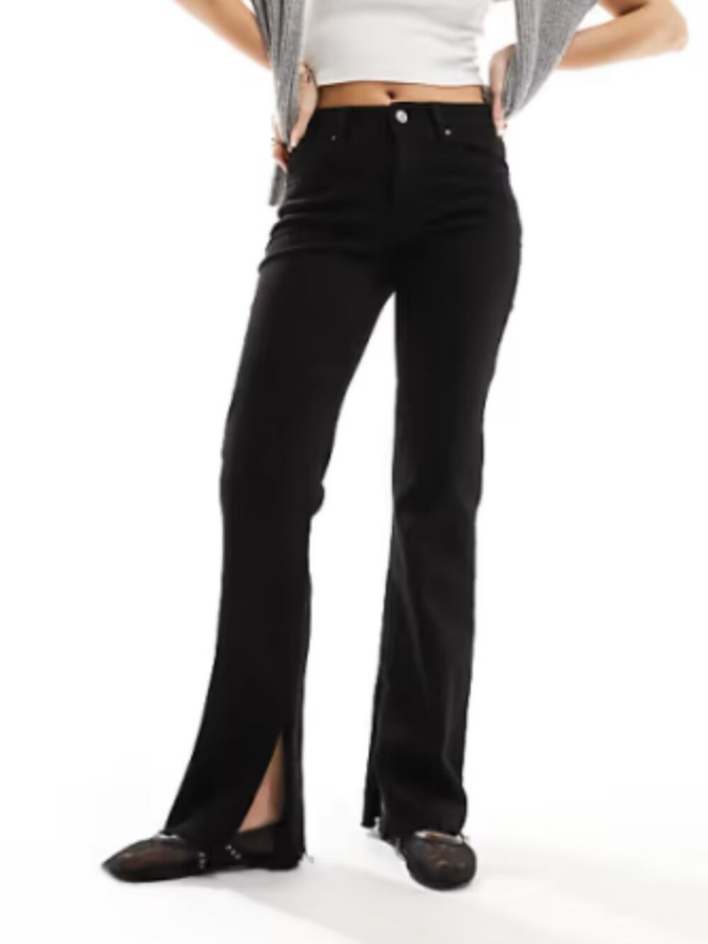 Mango Split Side flare jeans black size 8 NWOT